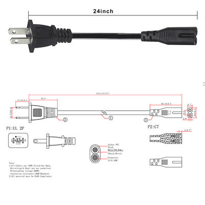 NEMA 1-15P bis IEC C7 Stromkabel -Flachstecker nach Abbildung 8 Steckkabel für Laptop, DVD-Player, Spielekonsole, kleine Geräte