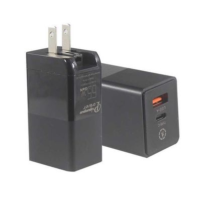 US Plug 65W USB-Wandladegerät ¢ Dual-Port-Adapter mit USB-C- und USB-A-Ausgang für Laptop, Telefon, Tablet, Reiseladung (100 ¢ 240V-Eingang)