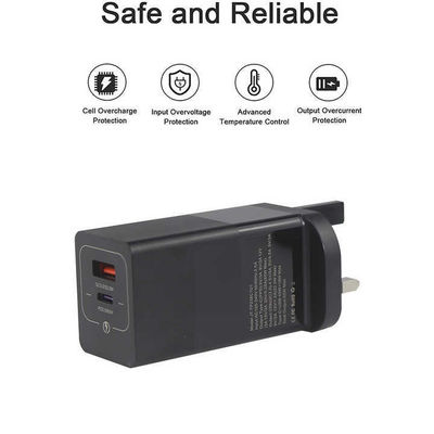 US Plug 65W USB-Wandladegerät ¢ Dual-Port-Adapter mit USB-C- und USB-A-Ausgang für Laptop, Telefon, Tablet, Reiseladung (100 ¢ 240V-Eingang)