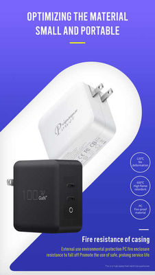US-Stecker 100W Dual USB-C Wandladegerät – 2-Port Schnellladeadapter für Laptop, Tablet, Telefon, Typ-C-Geräte (100–240V Eingang)