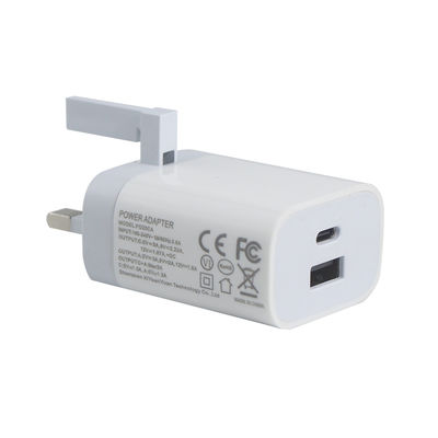 UK 2-Pin-Wandladegerät mit USB-C- und USB-A-Anschlüssen, 20W Ausgangsleistung, kompakter Dual-Port-Netzadapter für Telefon/Tablet
