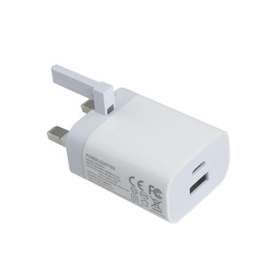 UK 2-Pin-Wandladegerät mit USB-C- und USB-A-Anschlüssen, 20W Ausgangsleistung, kompakter Dual-Port-Netzadapter für Telefon/Tablet