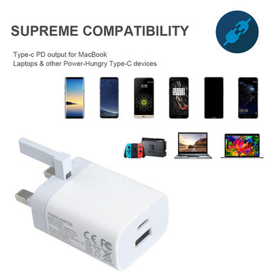 UK 2-Pin-Wandladegerät mit USB-C- und USB-A-Anschlüssen, 20W Ausgangsleistung, kompakter Dual-Port-Netzadapter für Telefon/Tablet
