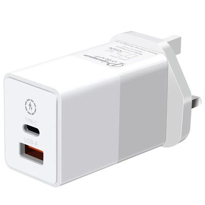 UK 2-Pin-Wandladegerät mit USB-C- und USB-A-Anschlüssen, 65 Watt Dual-Port Hochgeschwindigkeits-Power-Adapter für Laptop/Telefon/Tablet