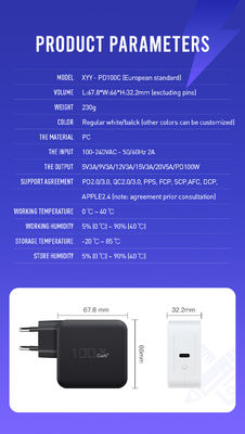 100 Watt GaN USB-C Wandladegerät mit UK/EU 2-Pin Stecker