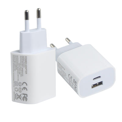 EU 2-Pin-Wandladegerät mit USB-C- und USB-A-Anschlüssen, 20W-kompakter Dual-Port-Power-Adapter zum Laden von Telefonen und Tablets