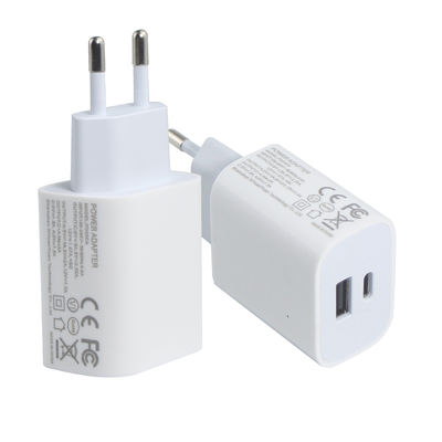 EU 2-Pin-Wandladegerät mit USB-C- und USB-A-Anschlüssen, 20W-kompakter Dual-Port-Power-Adapter zum Laden von Telefonen und Tablets