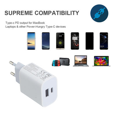 EU 2-Pin-Wandladegerät mit USB-C- und USB-A-Anschlüssen, 20W-kompakter Dual-Port-Power-Adapter zum Laden von Telefonen und Tablets