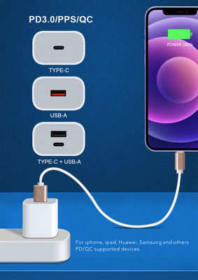 20W USB-C und USB-A US Wandladegerät mit Kabel, Schnelllade-Power Adapter für Smartphones und Tablets