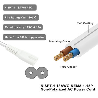 QIUCABLE TV Netzkabel - 2er-Pack 3m 2-poliger, nicht polarisierter Stecker NEMA 1-15P auf C7 Abbildung 8 Ersatz-Netzkabel (B0D7RKLTSJ)