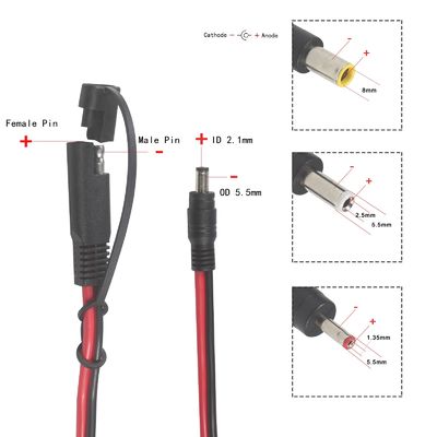 SAE-zu-DC-Koaxialadapterkabel - 6 Fuß 14AWG Schnellverschluss-Trennstecker 5,5 mm x 2,1 mm Stecker-Verlängerung mit 8 mm, 2,5 mm, 3,5 mm Adaptern für Kraftfahrzeuge (B09N3LCJ4F)