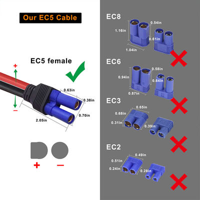 EC5-auf-2-poliges rechteckiges DC-Steckerkabel 12AWG für Solaranlagen