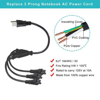 NEMA 5-15P auf 4-fach IEC C5 Stromverteilerkabel - US-Stecker auf Kleeblatt-Adapterkabel für Laptop, Adapter, Notebook-Ladegerät