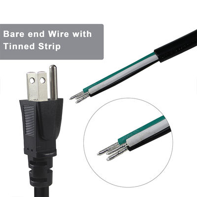 NEMA 5-15P Netzkabel mit verzinnten, abisolierten Drahtenden, 3-adrig
