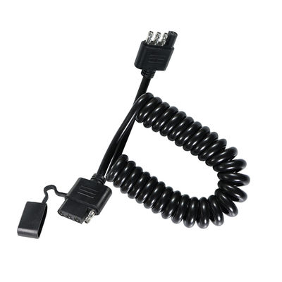 4-poliges Spiralkabel für Anhängerbeleuchtung, wetterfest, 1,2 m, schwarz