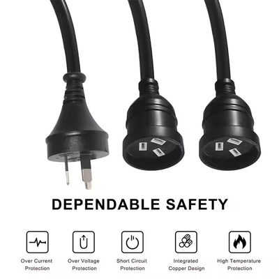 AU-Stecker auf 2 x AUS-Buchsen-Splitter-Verlängerungskabel - Australisches 3-poliges Netzstromkabel