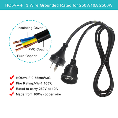 Universal 3 Pin Australia Aus NZs Stecker Computerkabel Männlich zu weiblich