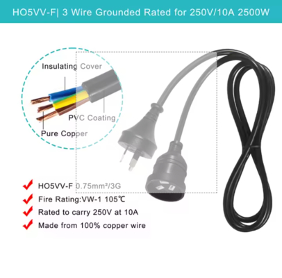 Australisches 3-poliges Verlängerungskabel 10A/15A SAA-geprüftes PVC-Kabel