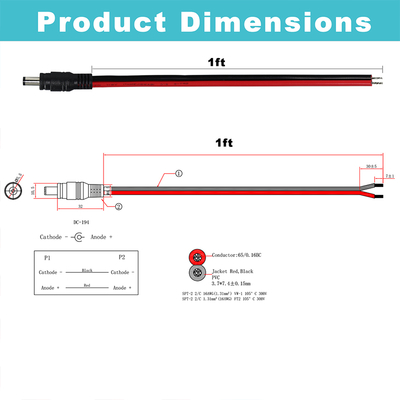 DC-Stecker auf abisoliertes Kabel, 5,5 x 2,1 mm oder 5,5 x 2,5 mm, 12 V DC-Netzadapterkabel für CCTV, LED, DIY