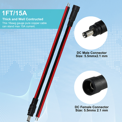 DC-Stecker auf abisoliertes Kabel, 5,5 x 2,1 mm oder 5,5 x 2,5 mm, 12 V DC-Netzadapterkabel für CCTV, LED, DIY