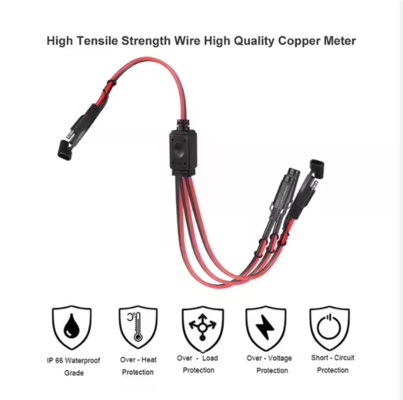 SAE 1-zu-3-Wege-Stromverteilerkabel, SAE-Y-Adapter für Solarpanel, Batterieladegerät, 12V DC Stromverteilung