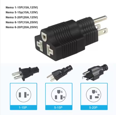 NEMA 5-15P auf 5-15R Winkelstecker-Adapter 15A 125V