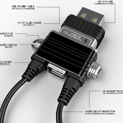 5V-auf-12V-USB-OBD-Spannungswandlerkabel mit Kurzschlussschutz