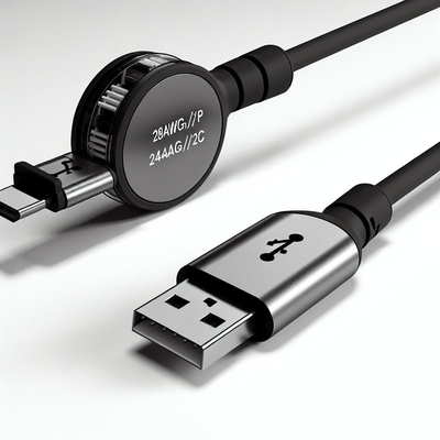 28AWG 1P 24AWG 2C Einziehbares USB Typ C Schnellladekabel