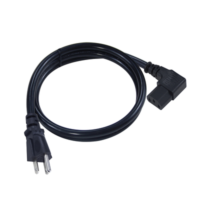 16AWG SJT Black NEMA 5-15P to Right Angle C13 Power Cord