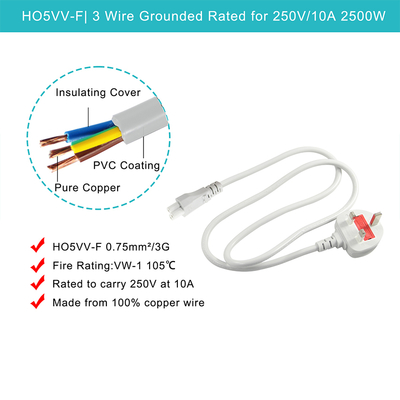 Graue UK bis C5 Stromkabel 1,5 M 3-Stift Kleeblatt Kabel 250V 2,5A