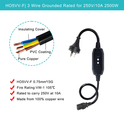 AU-Stecker auf IEC C13 Netzkabel mit RCD 10A 240V