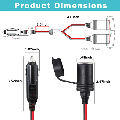 12V Zigarettenschalter für Autos mit Dual Socket Splitter Verlängerungskabel Adapter für DC-Stromversorgung GPS Dash-Kamera Tablet
