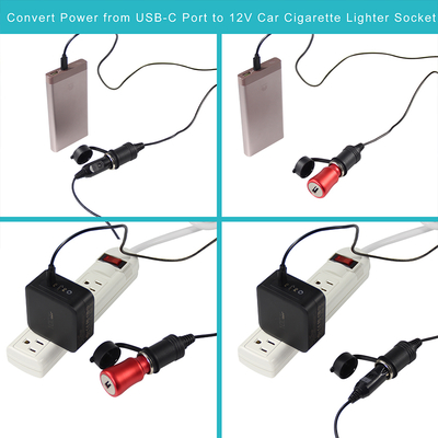 12V Zigarettenanzünder-Buchse auf USB-C-Netzadapter-Konverter DC-Ausgangsstecker mit Typ-C-Anschluss für Telefon, Tablet, GPS, Dashcam