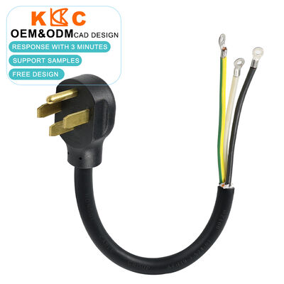 3-adriges 6AWG 50A 125/250V NEMA 14-50P auf Ringkabelschuhe 0,5m kurzes Pigtail-Kabel mit angeformtem Stecker und verstärkter Zugentlastung